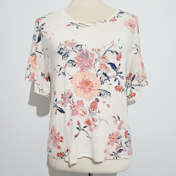 DAYTRIP Buckle Women's Floral Flutter Sleeve Blouse Top Oversized Small - Picture 1 of 10